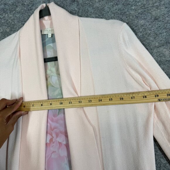 Ted Baker Pink Floral Back Cardigan Open Front Lightweight Sweater Size 1 - Picture 10 of 15